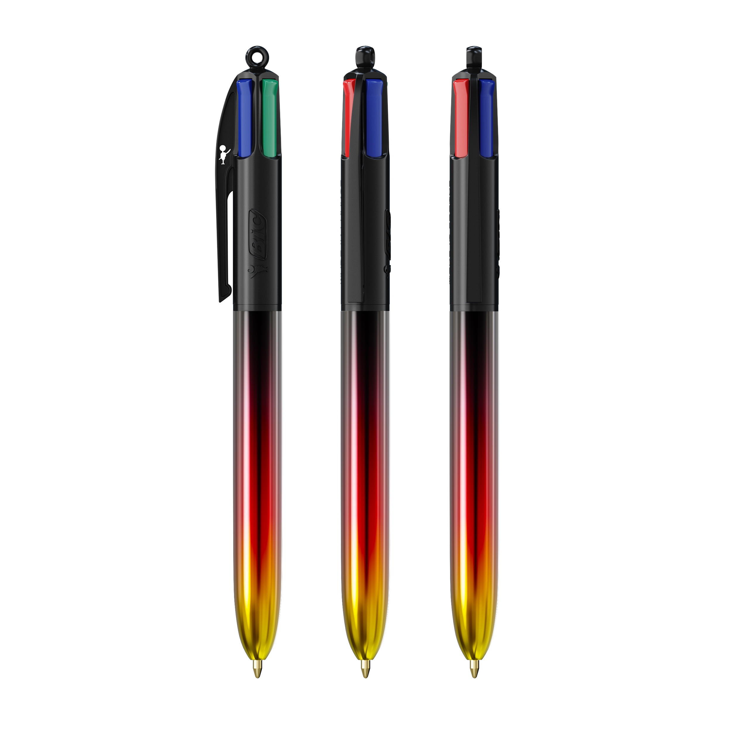 Stylo 4 couleurs publicitaire avec lanyard BIC® Flags Collection Couleur Noir - Noir - Rouge - Jaune